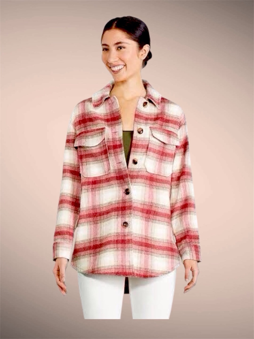 George Plaid Shacket Jacket Red Cream Flannel XXL
